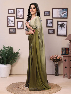 GOLDOLL FAB Solid/Plain Daily Wear Satin Saree(Light Green)