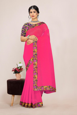manish Solid/Plain Bollywood Silk Blend, Art Silk Saree(Pink)
