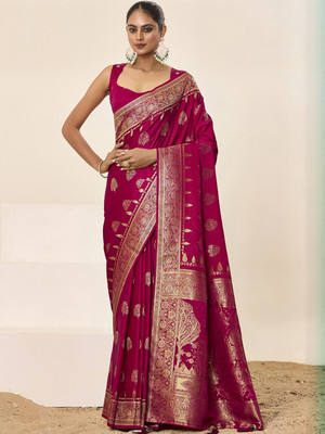 HERE N NOW Woven Banarasi Satin Saree(Red)