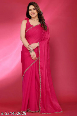 AVINASHI Solid/Plain Bollywood Chiffon Saree(Pink)