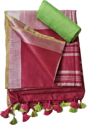 WEAVE TRENDS Solid/Plain Bhagalpuri Cotton Linen Saree(Maroon)