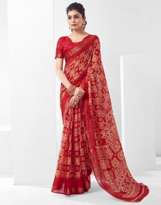 Samah Printed, Embellished, Woven Daily Wear Cotton Blend Saree(Red, White)