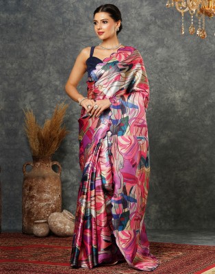 Samah Digital Print, Printed Bollywood Satin, Georgette Saree(Pink, Multicolor)