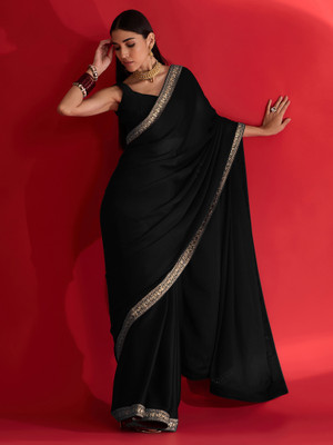 Tasrika Embellished Bollywood Satin Saree(Black)