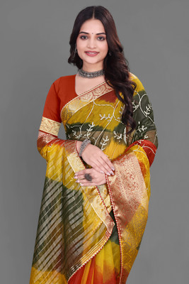 Aarunika IC Solid/Plain Bollywood Organza Saree(Multicolor)