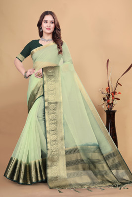 Aarunika MNT Woven Bollywood Organza Saree(Green)