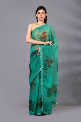 CXMAT Printed Bollywood Chiffon Saree(Green)