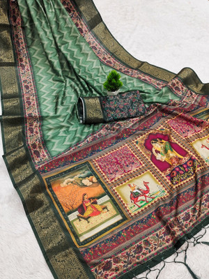 AVANTIKA FASHION Printed Kanjivaram Pure Silk, Art Silk Saree(Light Green)