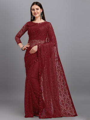 Suali Self Design Bollywood Net Saree(Maroon)