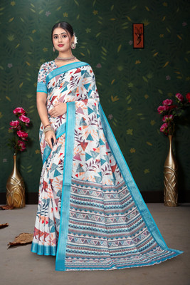 HENVI ENTERPRISE Printed, Woven Bollywood Cotton Linen Saree(Multicolor)