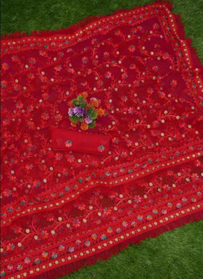 NIYANTAKSH Embroidered Bollywood Net Saree(Pack of 2, Red)