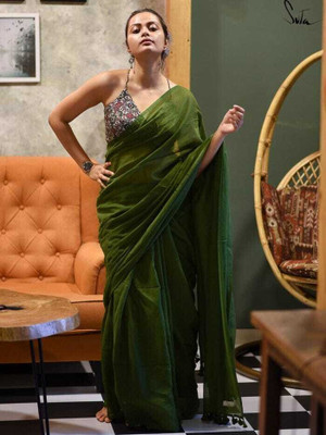 Sampa Das Self Design Handloom Cotton Silk Saree(Multicolor)
