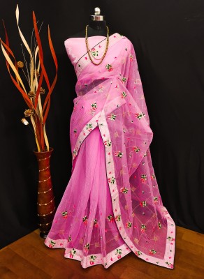 karkar Embroidered Bollywood Organza Saree(Pink)