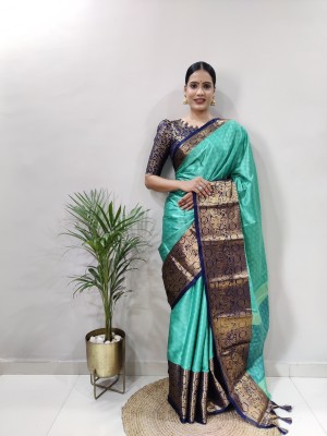 KV Fashion Embellished Banarasi Pure Silk Saree(Dark Blue)