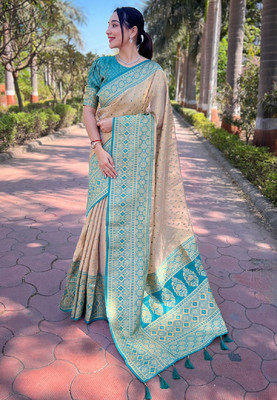 SICHYAH Woven Kanjivaram Tissue Saree(Beige)