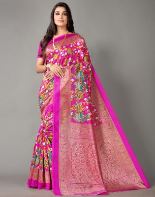 Samah Geometric Print, Printed, Self Design Kanjivaram Silk Blend, Art Silk Saree(Pink, Multicolor)