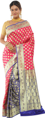 PRITHA ENTERPRISE Color Block Assam Silk Art Silk Saree(Pink)