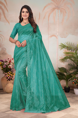 HESOFY Solid/Plain Bollywood Net Saree(Pink)