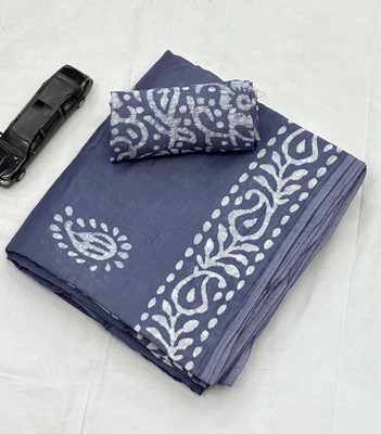 pramukh creation Printed Daily Wear Chanderi Saree(Grey)
