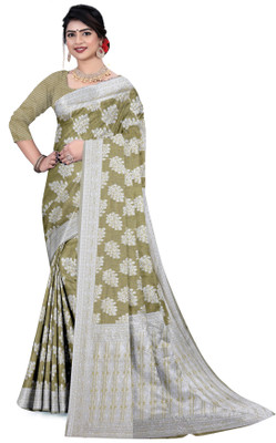 SURUCHI FASHION Printed Saree with Attached Blouse Cotton Blend Saree(Light Green)