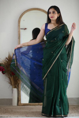 SHREE GHANSHYAM FASHION Embellished, Self Design, Woven Mysore Cotton Silk, Art Silk Saree(Green)