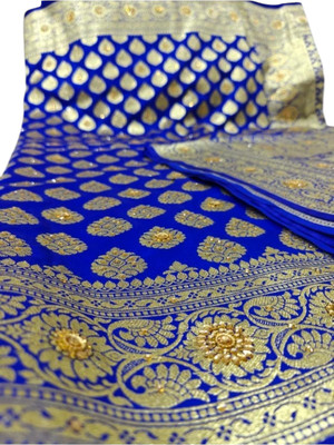 arcticsaree Woven Banarasi Silk Blend Saree(Blue)