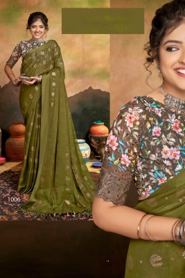 SHILPKALA Embellished Daily Wear Chiffon Saree(Dark Green)