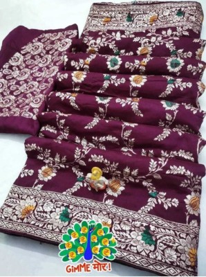 Lakshh Self Design Kanjivaram Art Silk, Jacquard Saree(Purple)