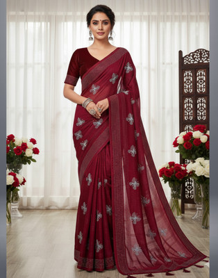 Mokshit Embroidered Bollywood Chiffon Saree(Maroon)