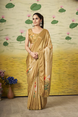 PremVastra Floral Print Bollywood Chiffon Saree(Gold)