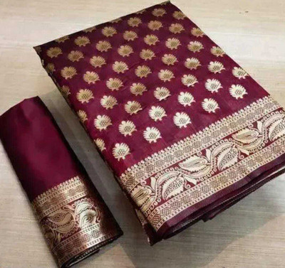 Avinya Elegance Printed, Woven Banarasi Art Silk Saree(Maroon)