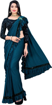Memsaab Creation Self Design Bollywood Lycra Blend Saree(Light Blue)