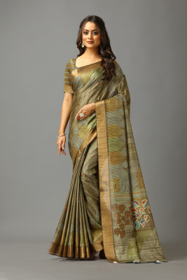 nirmal creation Printed Daily Wear Cotton Blend Saree(Brown)