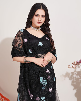 vairagee Embroidered Bollywood Net Saree(Black)