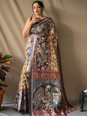 SGF11 Self Design Handloom Cotton Linen Saree(Yellow)
