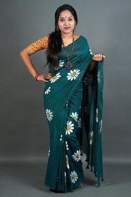 cloud vastra Printed Handloom Pure Cotton Saree(Multicolor)