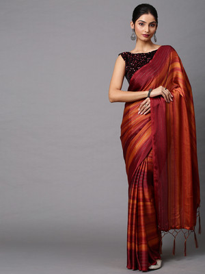 Divastri Striped Daily Wear Georgette Saree(Orange)
