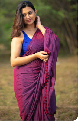 Maku Solid/Plain Handloom Pure Cotton Saree(Multicolor)