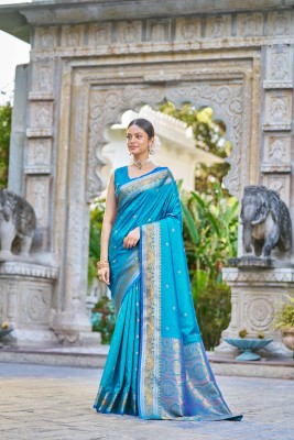 Tasrika Woven Kanjivaram Silk Blend Saree(Blue)