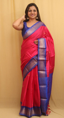 Hashir textile Woven Paithani Cotton Blend Saree(Pink)