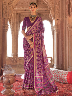 ANOUK Printed Patola Silk Blend Saree(Magenta)