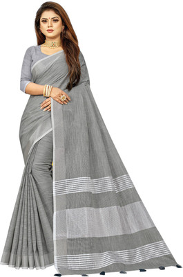 Pewter Grey Linen Saree Printed Daily Wear Linen Saree(Grey)