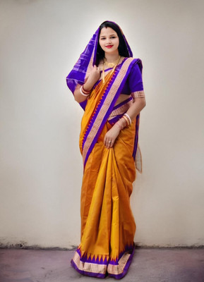AYEZAL Solid/Plain Sambalpuri Handloom Pure Silk Saree(Mustard)