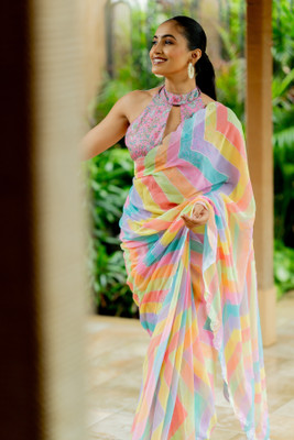 MIRCHI FASHION Printed, Striped Leheria Georgette Saree(Multicolor)
