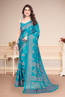 Karnav Fashion Geometric Print Bollywood Chiffon Saree(Blue)