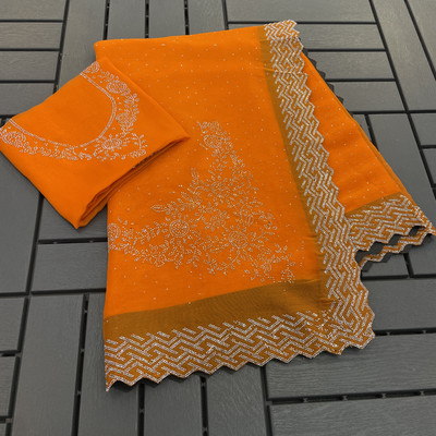 VarniRaaj Fashion Embellished Bollywood Organza Saree(Gold)