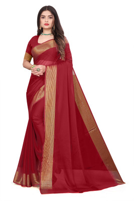 AVSAR TRENDZ Self Design, Solid/Plain Banarasi Chiffon Saree(Maroon)
