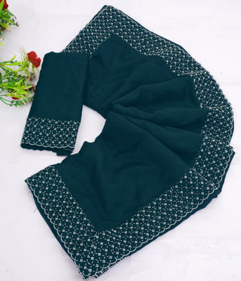 Zeekha Self Design Bollywood Georgette Saree(Dark Green)