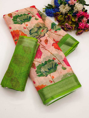 AARADHYA Printed Bollywood Cotton Linen Saree(Multicolor)