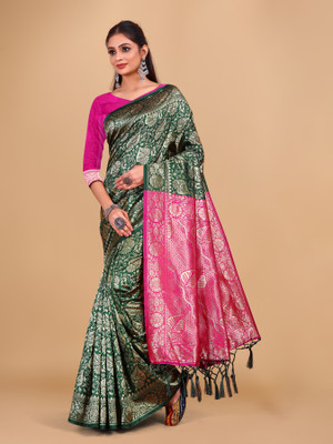 Tejal Creation Self Design Kanjivaram Pure Silk Saree(Green)